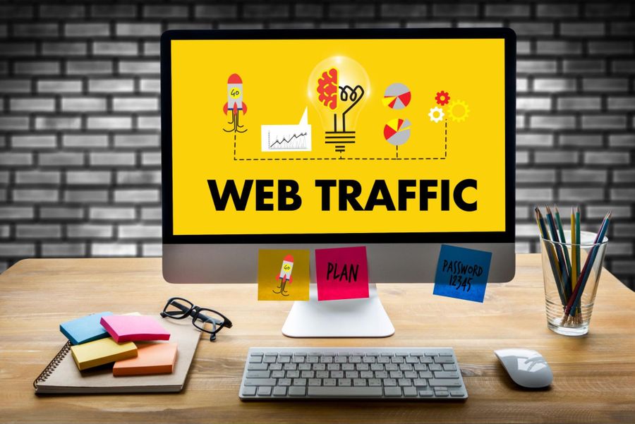 Digital infographic displaying plan for increasing web traffic